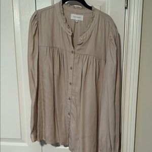 Dear John Gathered Button-Front Blouse in Light Beige